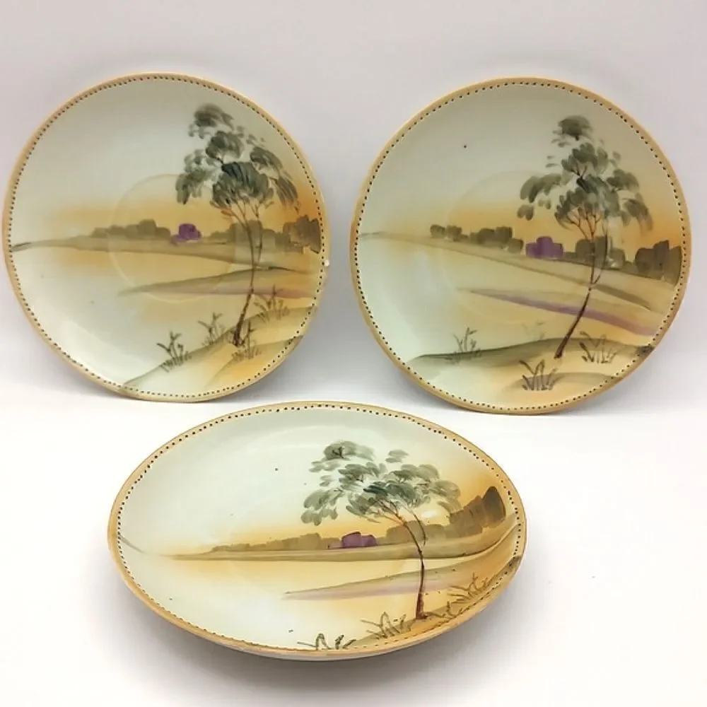 Antique Hand Painted Nippon Saucers Set of 6